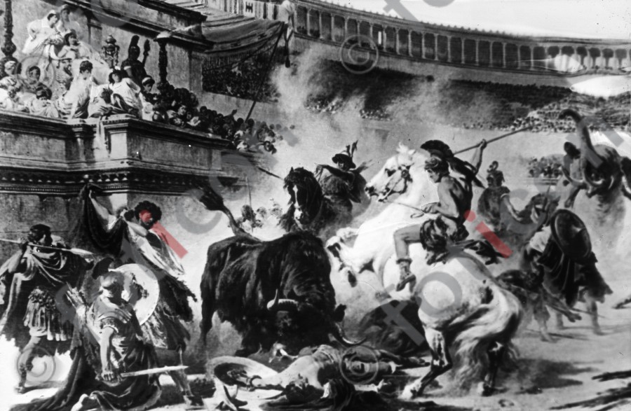 Kämpfe im Kolosseum | Fights in the Coliseum - Foto simon-107-037-sw.jpg | foticon.de - Bilddatenbank für Motive aus Geschichte und Kultur